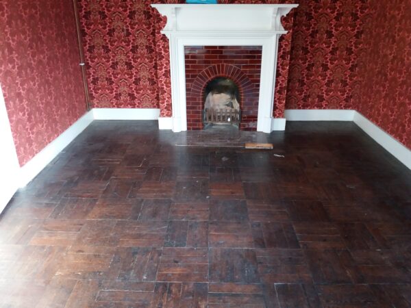 Untreated Pine wood block floor in Swanage.