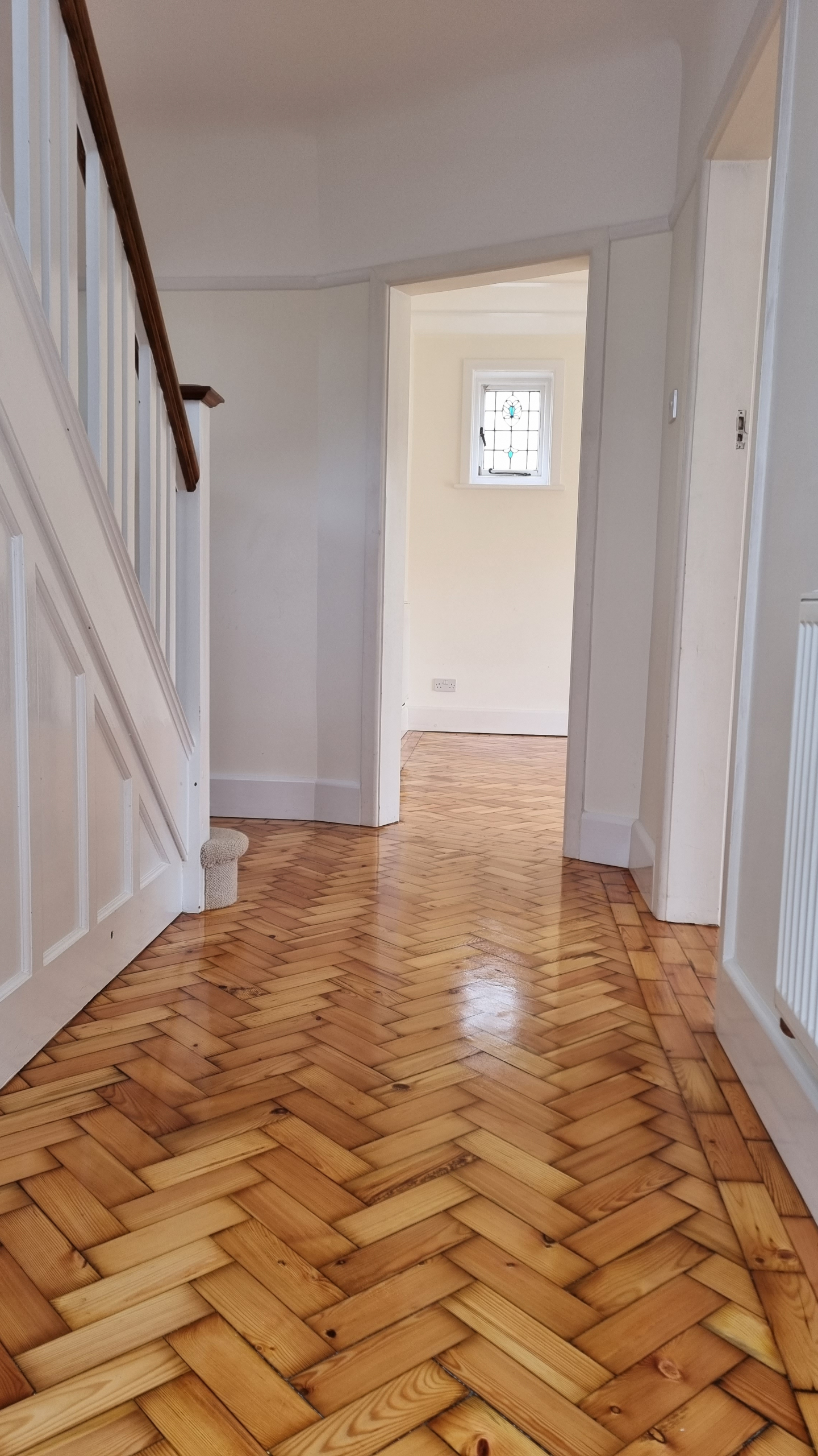 Our customer in Parkstone, Poole loved their sanded and freshly oiled herringbone woodblock floor.